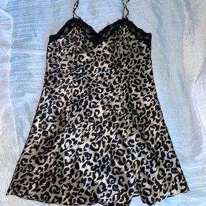 Cheetah print slip dress with a slit